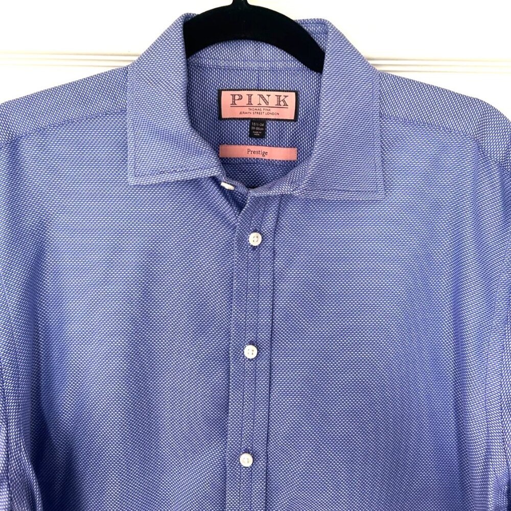 Thomas Pink Prestige Men’s Blue Micro-Pattern Dress Shirt Cotton 15.5 34 - Picture 4 of 10